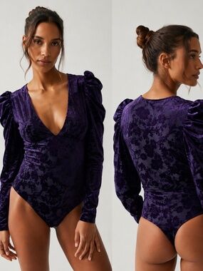 NWT Free People Intimately Magic Hour Velvet Bodysuit Deep Sea M